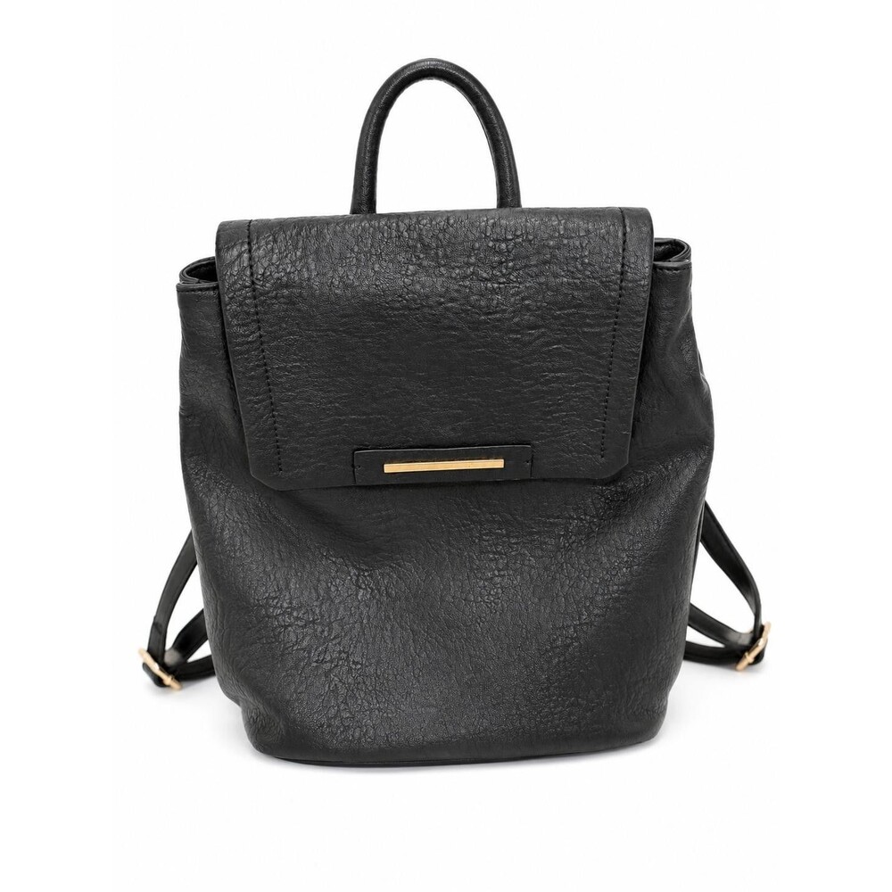 Danielle Nicole Womens Black Faux Leather Flap Backpack Bag Gold Hardware